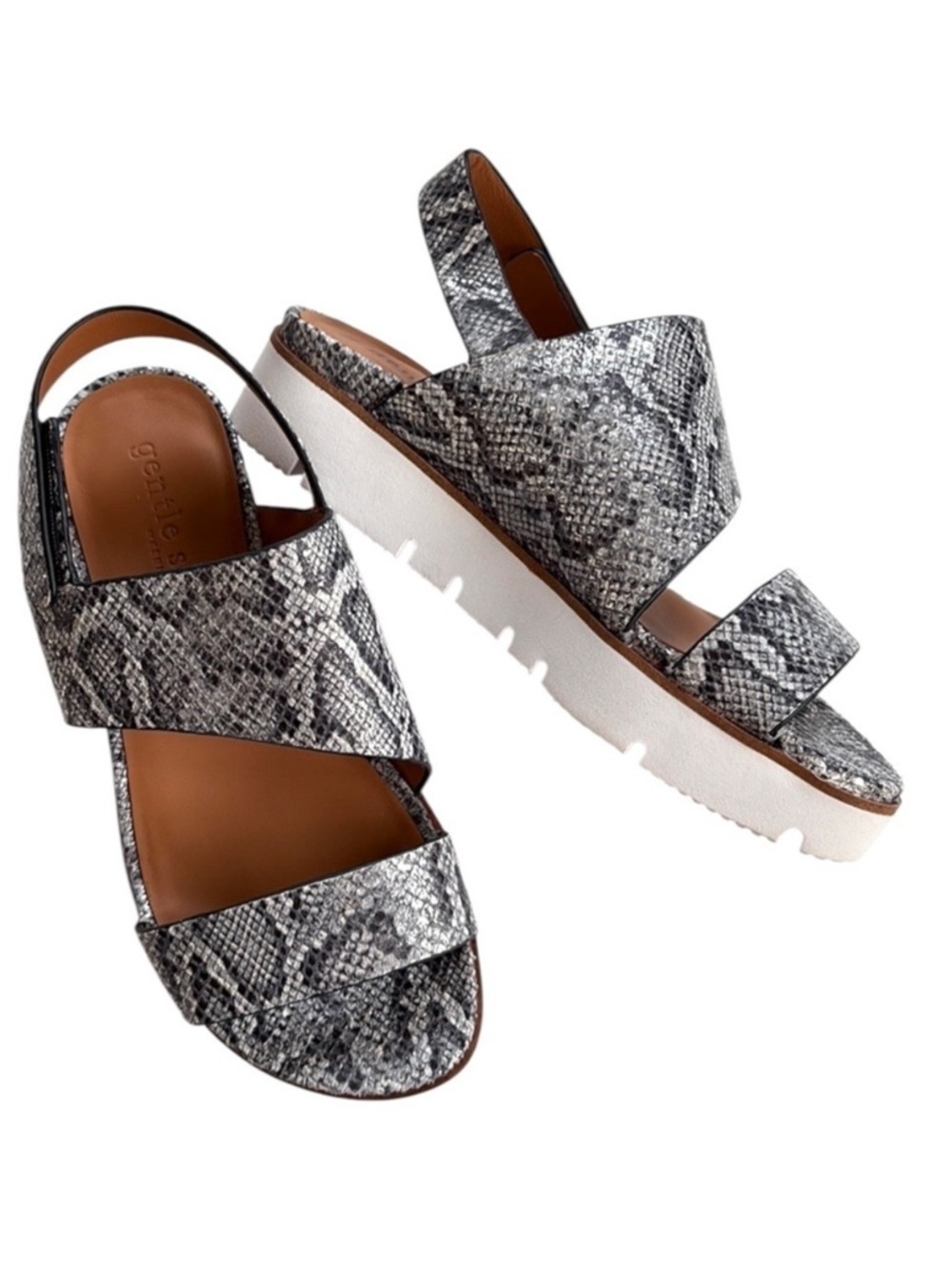 NEW Gentle Souls Leather Lavern Sandals Pewter Snake Snakeskin Size 8
